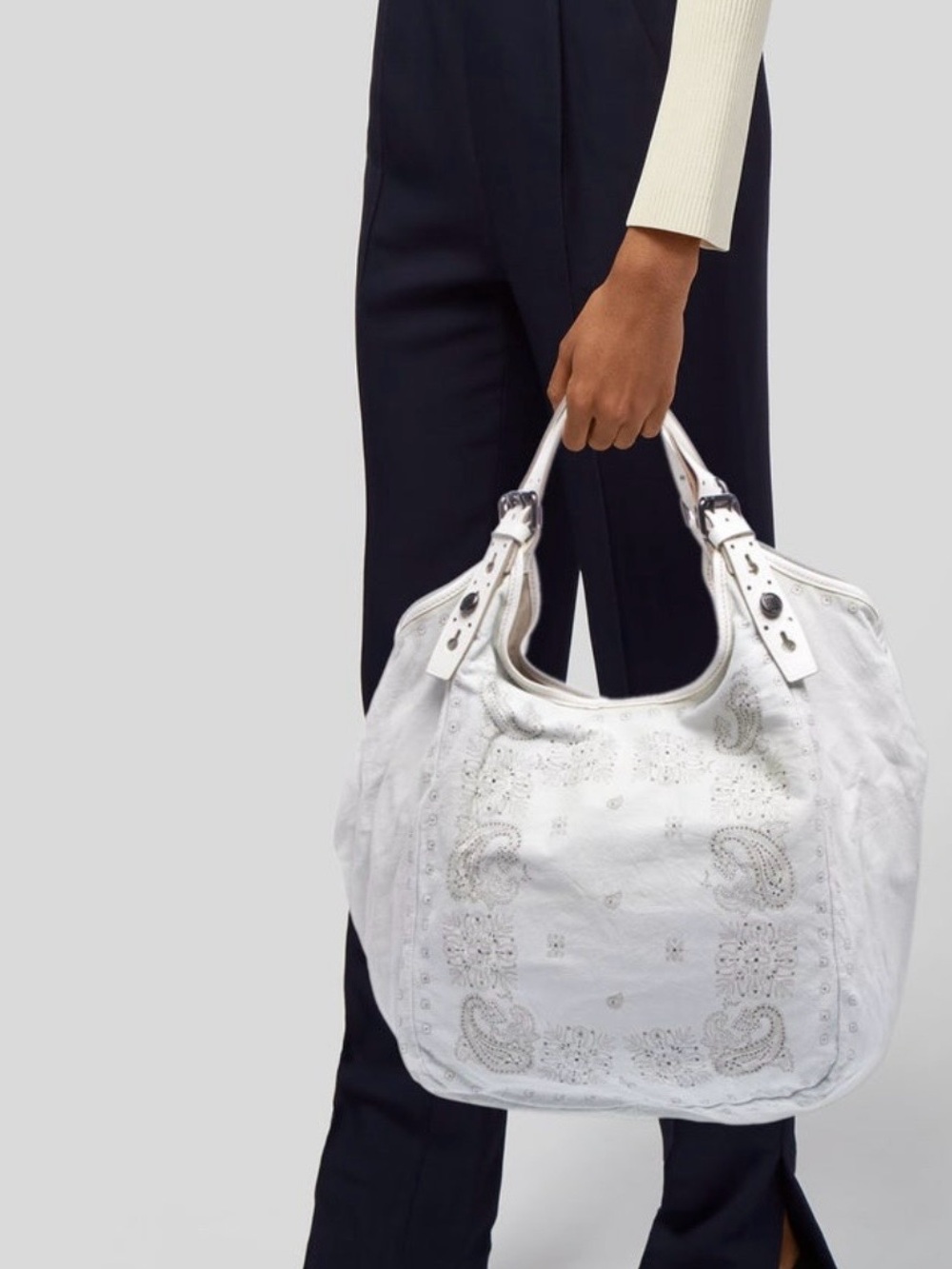 Authentic Givenchy Vintage white Paisley leather large hobo tote bag